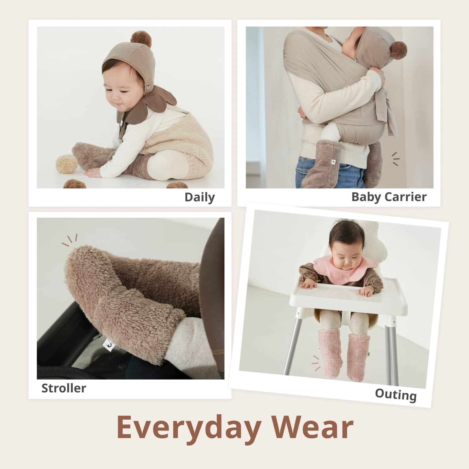Konny Baby Fluffy Cozy Fleece Winter Booties for Infant (Beige) - Image 5